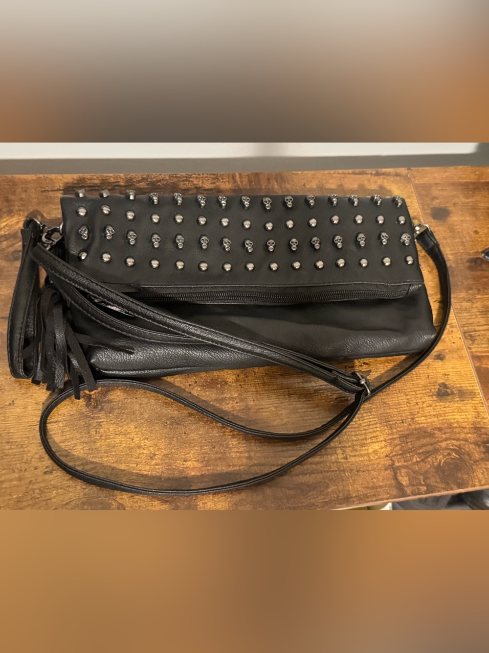 torrid Black Studded Crossbody Wristlet with Fringe